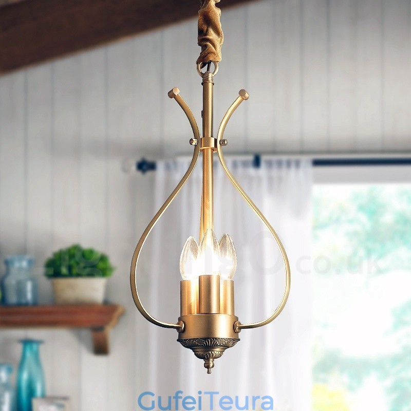 4 אור רטרו כפרי יוקרה פליז נברשת תליון מנורת