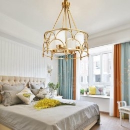 נברשת תליון מנורת פליז רטרו כפרי יוקרתי רטרו 4 אור עם גוון זכוכית