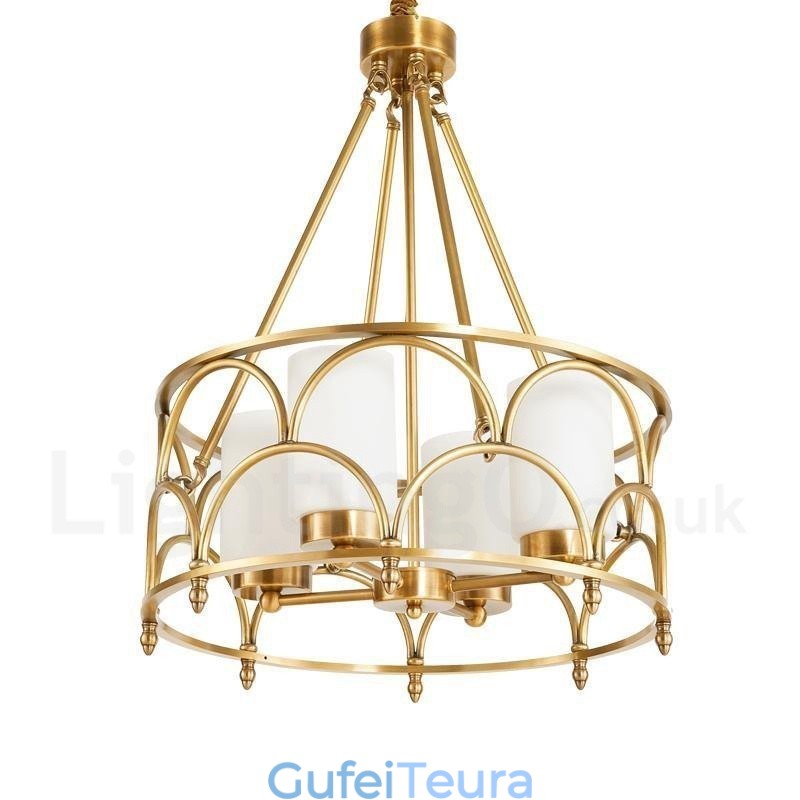 נברשת תליון מנורת פליז רטרו כפרי יוקרתי רטרו 4 אור עם גוון זכוכית