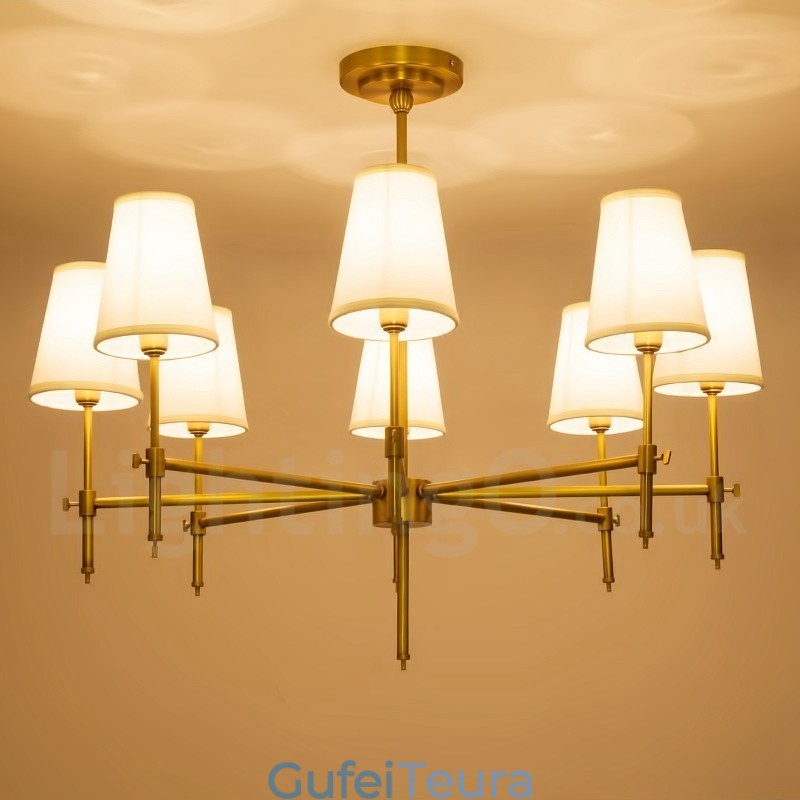 8 אור רטרו כפרי יוקרה נברשת תליון מנורת פליז עם גוון בד