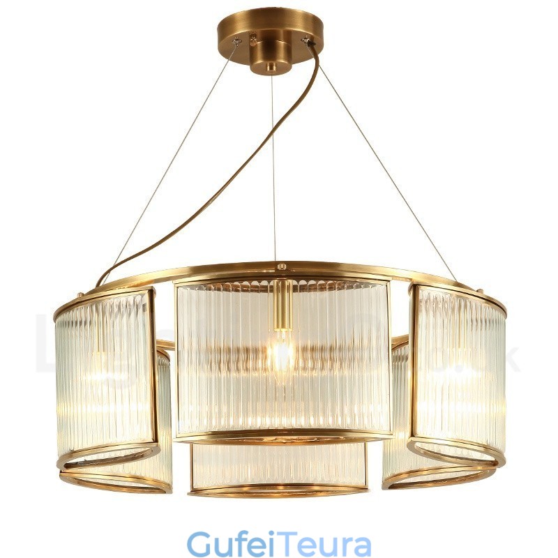 נברשת תליון מנורת פליז רטרו כפרי יוקרתי רטרו 6 אור עם גוון זכוכית