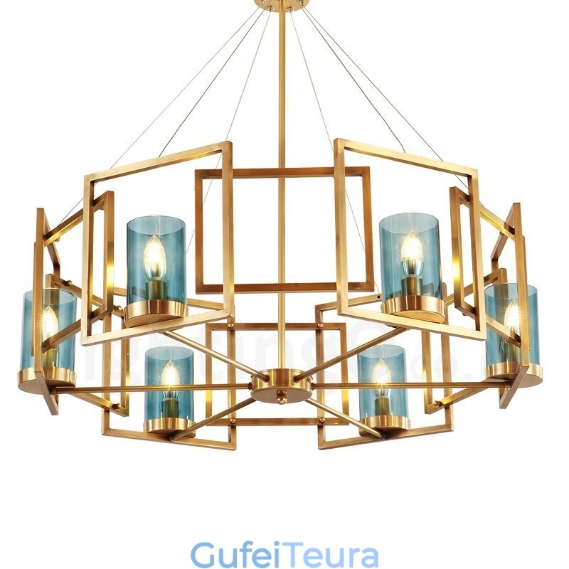 נברשת תליון מנורת פליז רטרו כפרי יוקרתי רטרו 6 אור עם גוון זכוכית