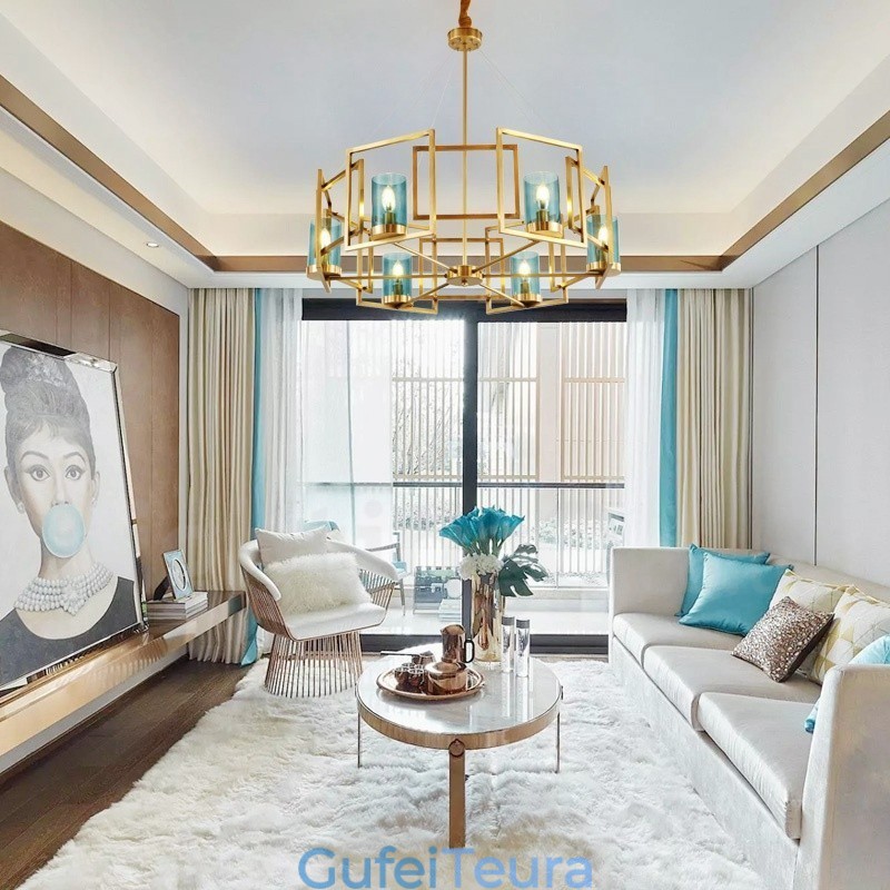 נברשת תליון מנורת פליז רטרו כפרי יוקרתי רטרו 6 אור עם גוון זכוכית