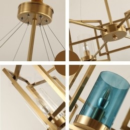 נברשת תליון מנורת פליז רטרו כפרי יוקרתי רטרו 6 אור עם גוון זכוכית