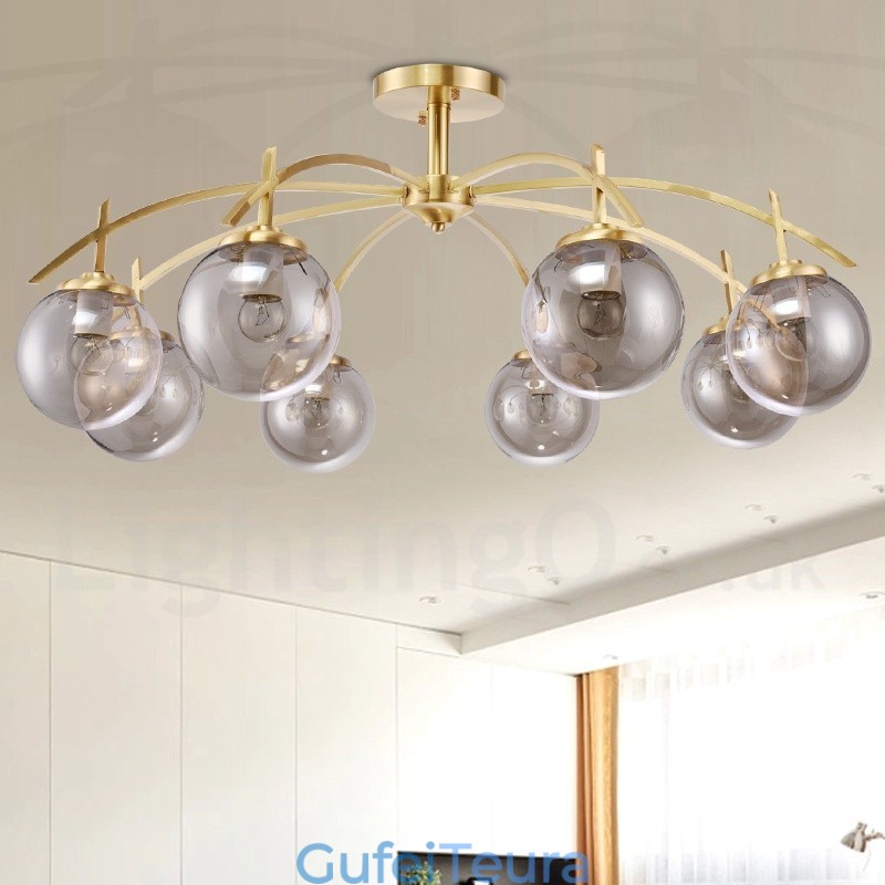 8 אור רטרו כפרי יוקרה נברשת תליון פליז עם גוון זכוכית