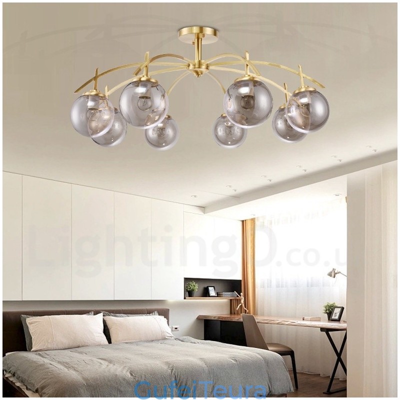 8 אור רטרו כפרי יוקרה נברשת תליון פליז עם גוון זכוכית