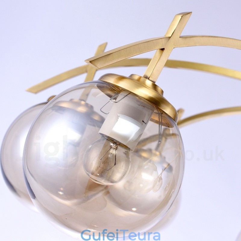 8 אור רטרו כפרי יוקרה נברשת תליון פליז עם גוון זכוכית