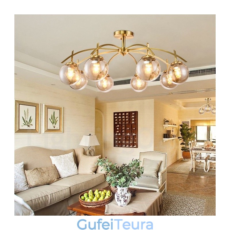 8 אור רטרו כפרי יוקרה נברשת תליון פליז עם גוון זכוכית