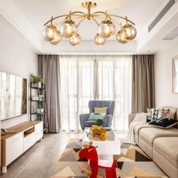 8 אור רטרו כפרי יוקרה נברשת תליון פליז עם גוון זכוכית