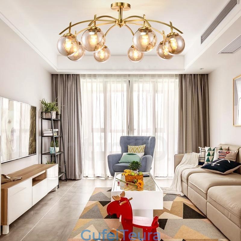 8 אור רטרו כפרי יוקרה נברשת תליון פליז עם גוון זכוכית