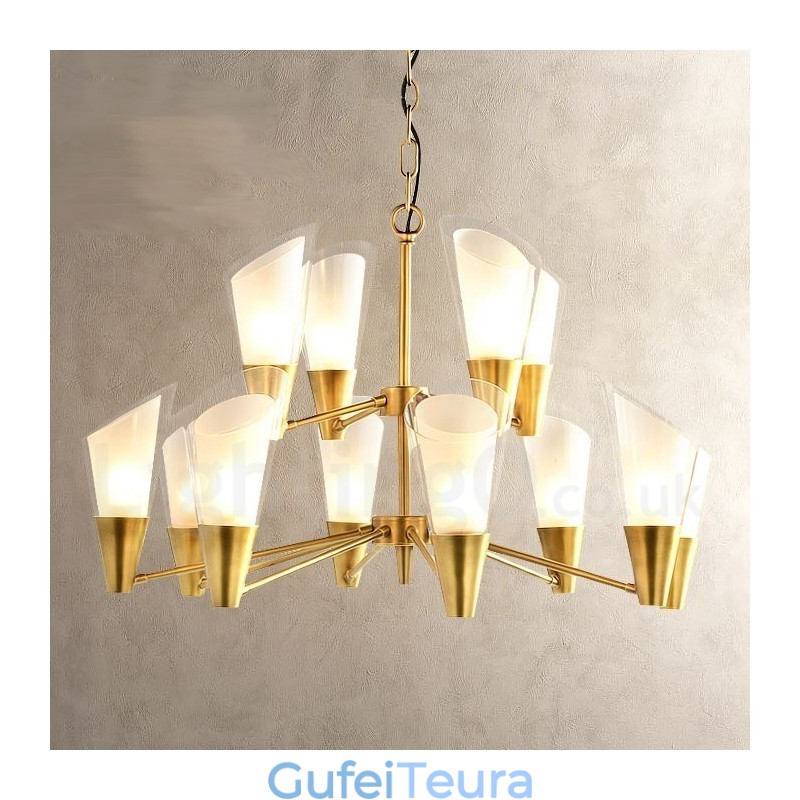 12 אור רטרו כפרי יוקרה פליז נברשת תליון מנורת עם גוון זכוכית