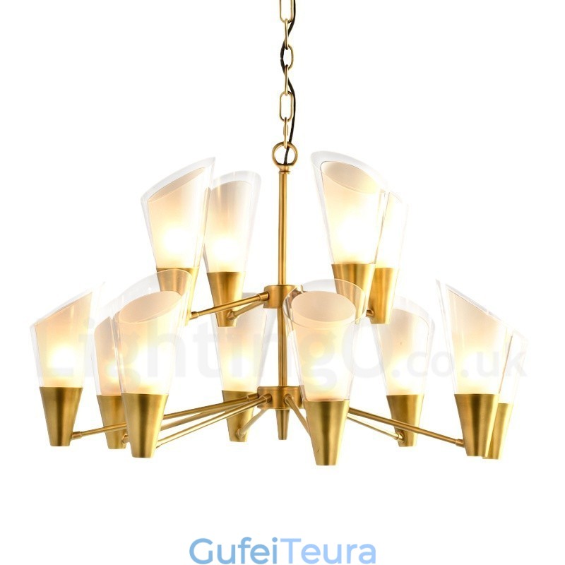 12 אור רטרו כפרי יוקרה פליז נברשת תליון מנורת עם גוון זכוכית