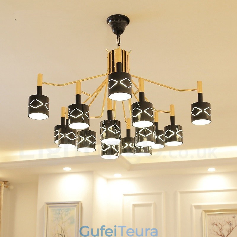 נברשת מודרנית עכשווית 15 פלדה בהירה עם גוון פלדה