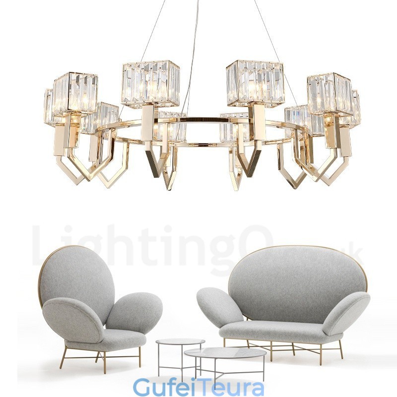 תאורת תליון פלדה מודרנית מודרנית 10 אור עם גוון קריסטל