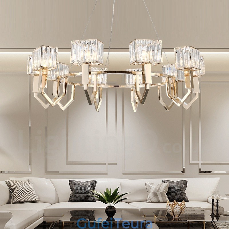 תאורת תליון פלדה מודרנית מודרנית 10 אור עם גוון קריסטל