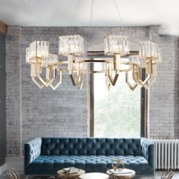 תאורת תליון פלדה מודרנית מודרנית 10 אור עם גוון קריסטל