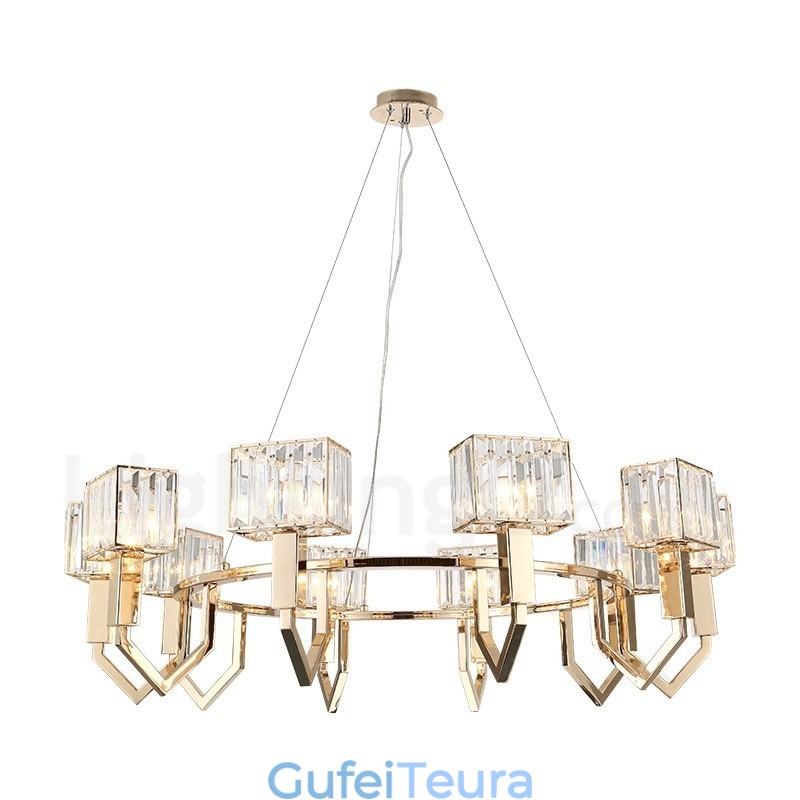 תאורת תליון פלדה מודרנית מודרנית 10 אור עם גוון קריסטל