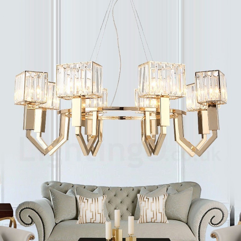 תאורת תליון פלדה מודרנית מודרנית 8 אור עם גוון קריסטל