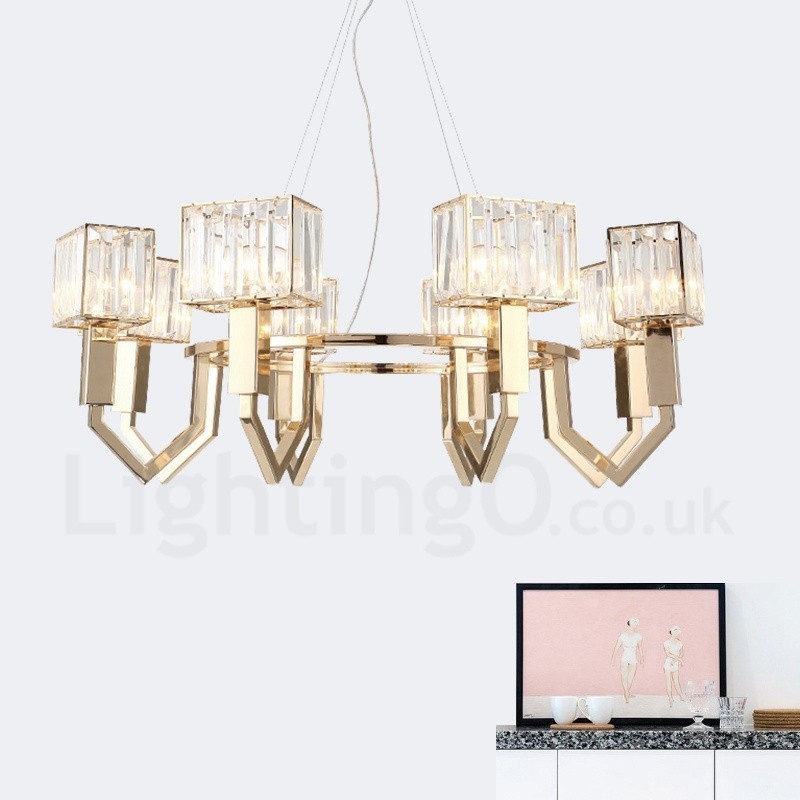 תאורת תליון פלדה מודרנית מודרנית 8 אור עם גוון קריסטל