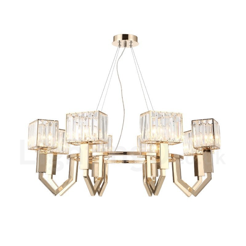 תאורת תליון פלדה מודרנית מודרנית 8 אור עם גוון קריסטל