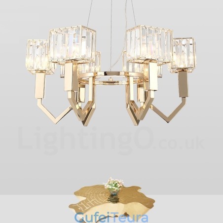 תאורת תליון פלדה מודרנית מודרנית 6 אור עם גוון קריסטל