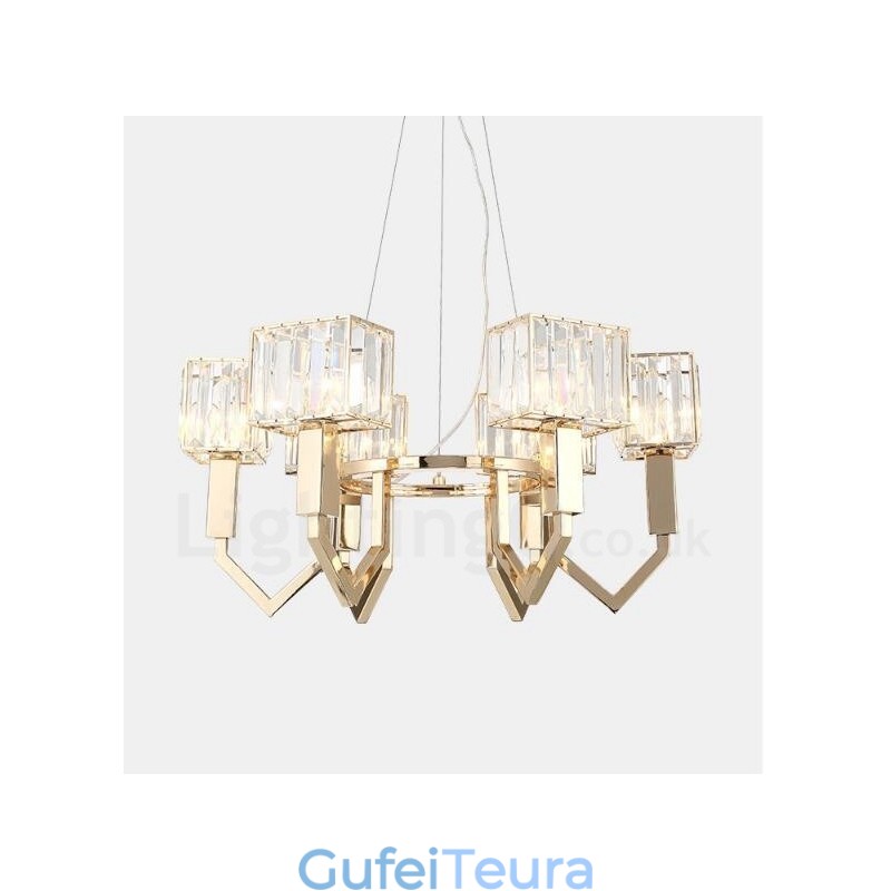 תאורת תליון פלדה מודרנית מודרנית 6 אור עם גוון קריסטל