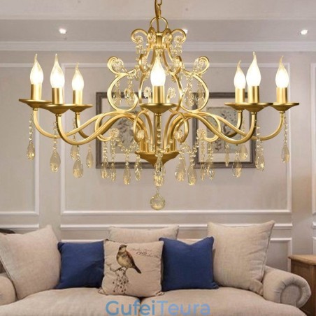 Rustic Lodge 8 נברשת מפלדת קריסטל בהירה עם גוון בד Rustic Lodge 8 נברשת מפלדת קריסטל בהירה עם גוון בד