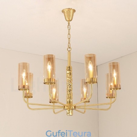 מודרני עכשווי 8 נברשת פליז בהירה עם גוון זכוכית