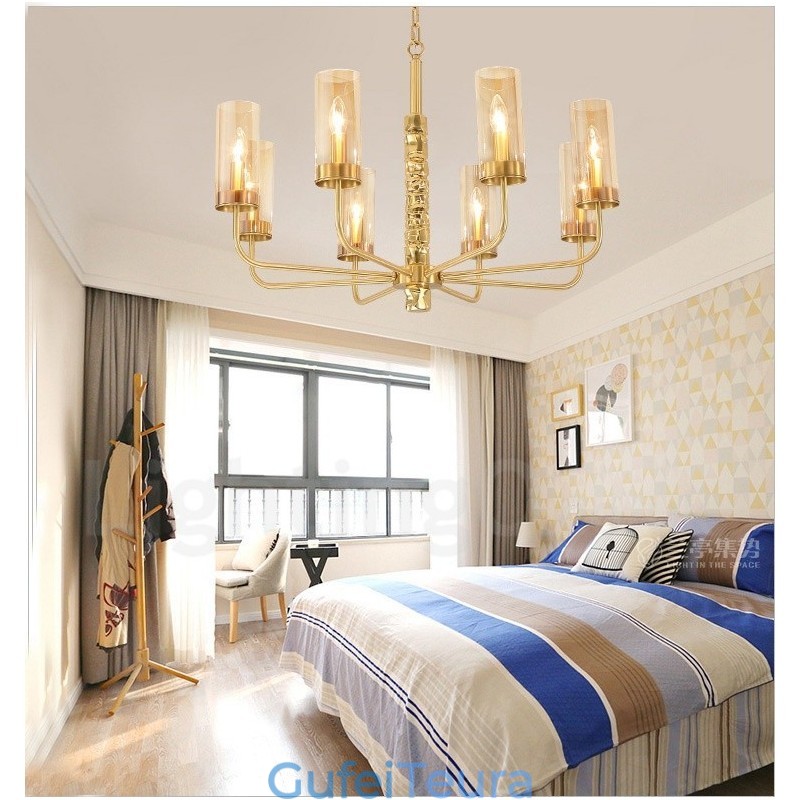 מודרני עכשווי 8 נברשת פליז בהירה עם גוון זכוכית