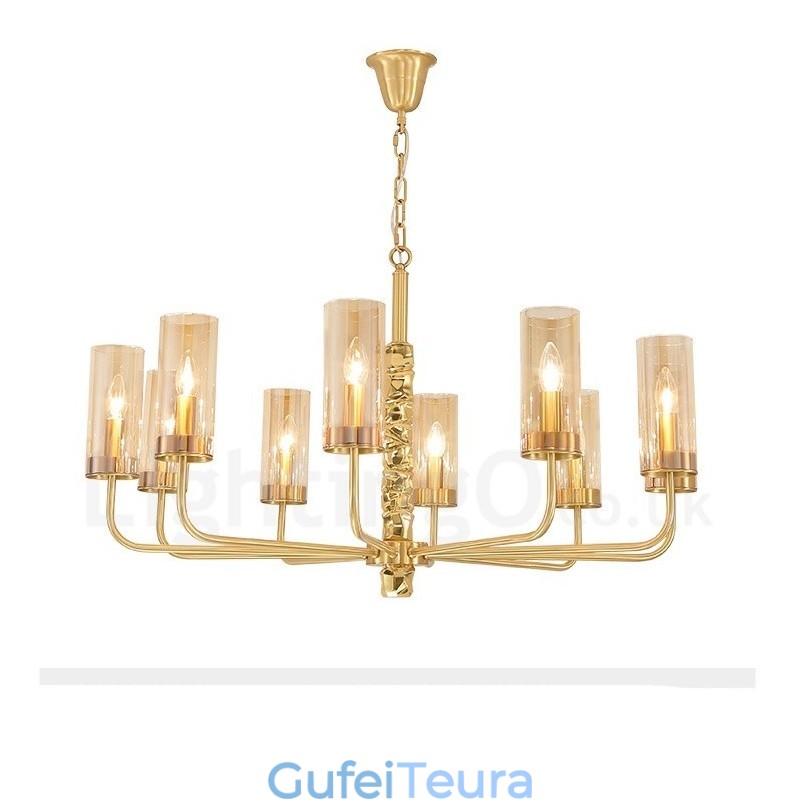 נברשת מודרנית עכשווית 10 פליז בהיר עם גוון זכוכית