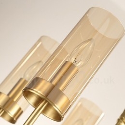 נברשת מודרנית עכשווית 10 פליז בהיר עם גוון זכוכית