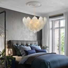 תאורת תליון פלדה מודרנית עכשווית עם 4 אור עם גוון זכוכית