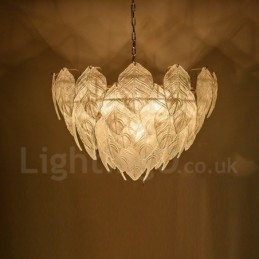 תאורת תליון פלדה מודרנית עכשווית עם 4 אור עם גוון זכוכית