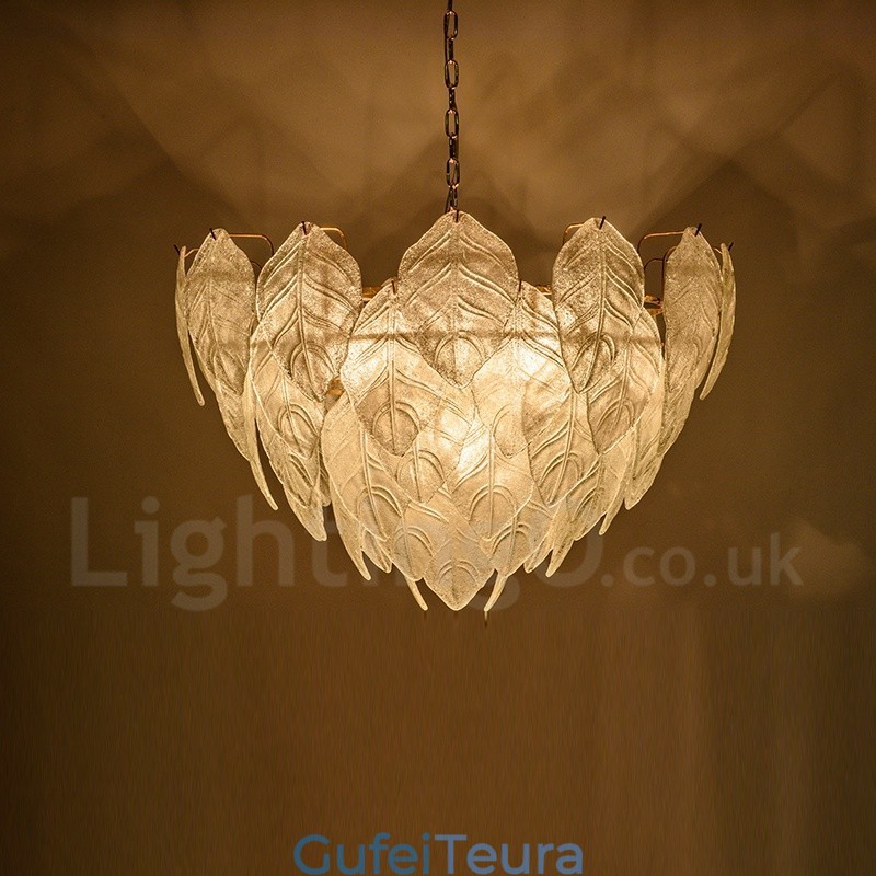 תאורת תליון פלדה מודרנית עכשווית עם 4 אור עם גוון זכוכית