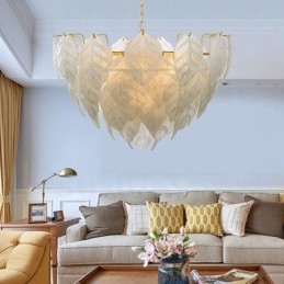 תאורת תליון פלדה מודרנית עכשווית עם 4 אור עם גוון זכוכית