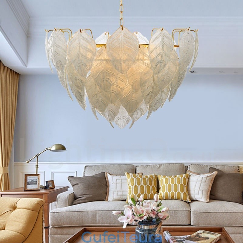 תאורת תליון פלדה מודרנית עכשווית עם 4 אור עם גוון זכוכית