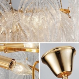 תאורת תליון פלדה מודרנית עכשווית עם 4 אור עם גוון זכוכית