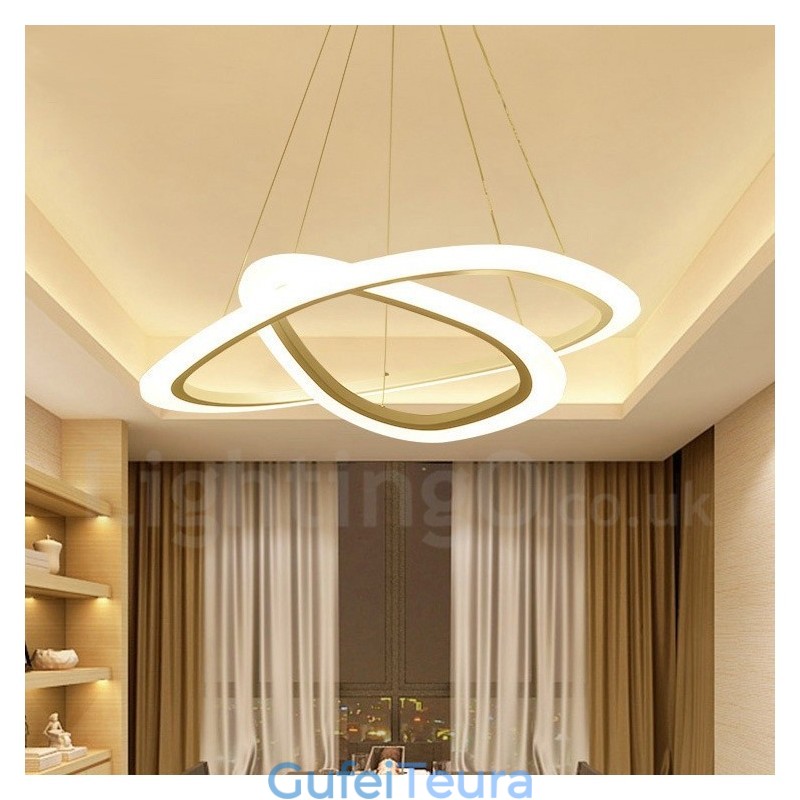 ניתן לעמעום עם שלט רחוק מודרני עכשווי 2 טבעות אור תליון מסגסוגת אלומיניום עם גוון אקרילי