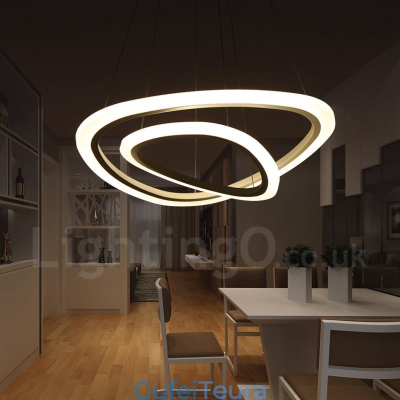 ניתן לעמעום עם שלט רחוק מודרני עכשווי 2 טבעות אור תליון מסגסוגת אלומיניום עם גוון אקרילי