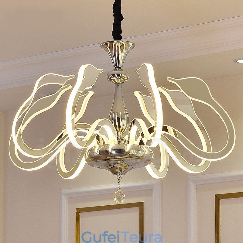 נברשת פלדה בהירה מודרנית עכשווית שניתן לעמעום עם גוון אקרילי