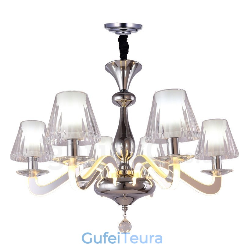 נברשת פלדה בהירה מודרנית עכשווית ניתנת לעמעום עם גוון זכוכית