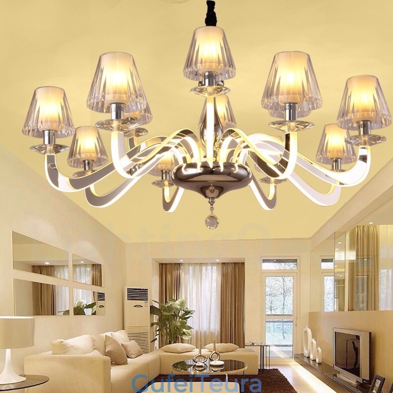 נברשת פלדה בהירה מודרנית עכשווית ניתנת לעמעום עם גוון זכוכית