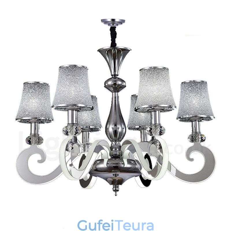 נברשת פלדה בהירה מודרנית עכשווית ניתנת לעמעום עם גוון זכוכית