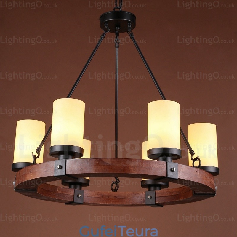 תאורת תליון כפרית כפרית 6 אור עם גוון זכוכית