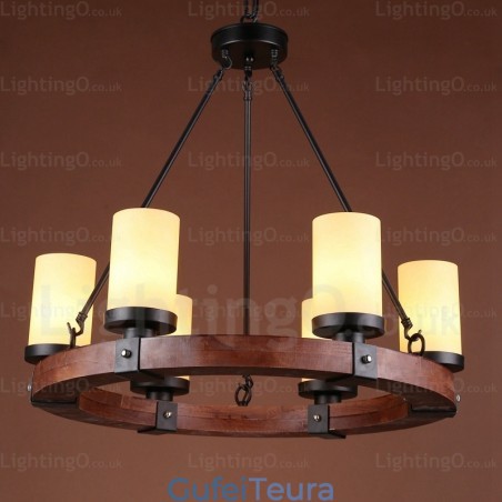 תאורת תליון כפרית כפרית 6 אור עם גוון זכוכית