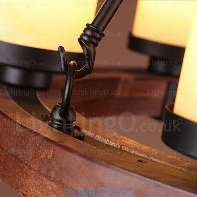 תאורת תליון כפרית כפרית 6 אור עם גוון זכוכית