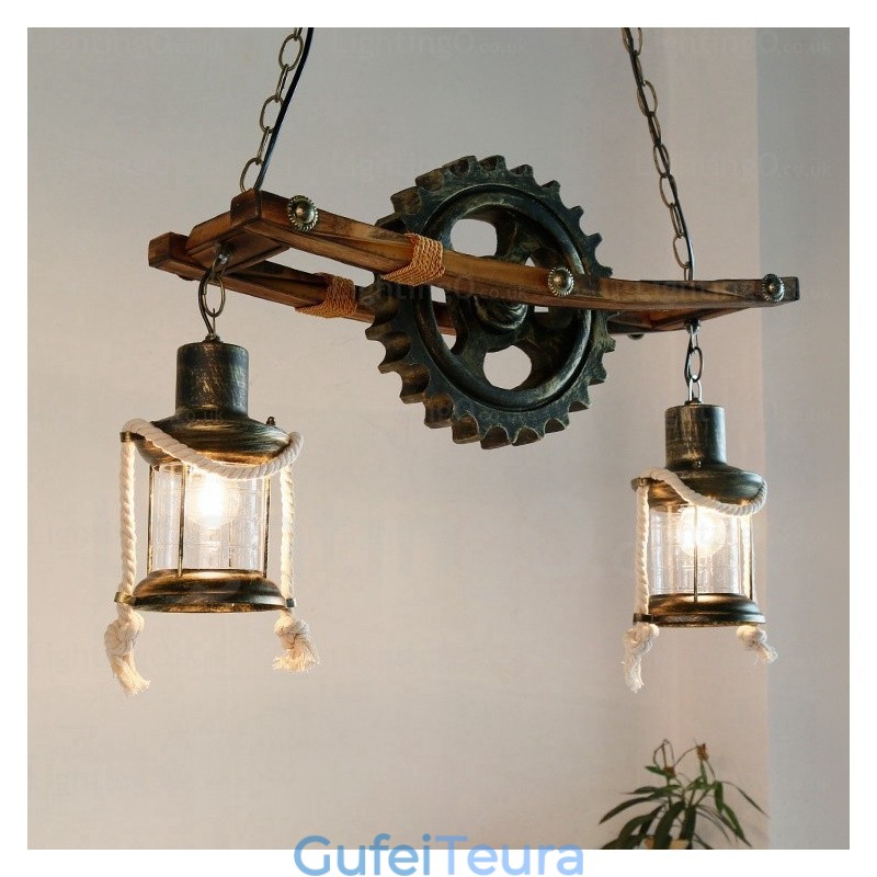 2 אור כפרי כפרי וינטג' רטרו תליון אור עם גוון זכוכית