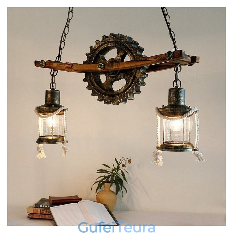 2 אור כפרי כפרי וינטג' רטרו תליון אור עם גוון זכוכית