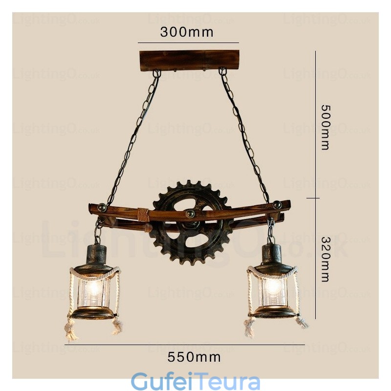 2 אור כפרי כפרי וינטג' רטרו תליון אור עם גוון זכוכית