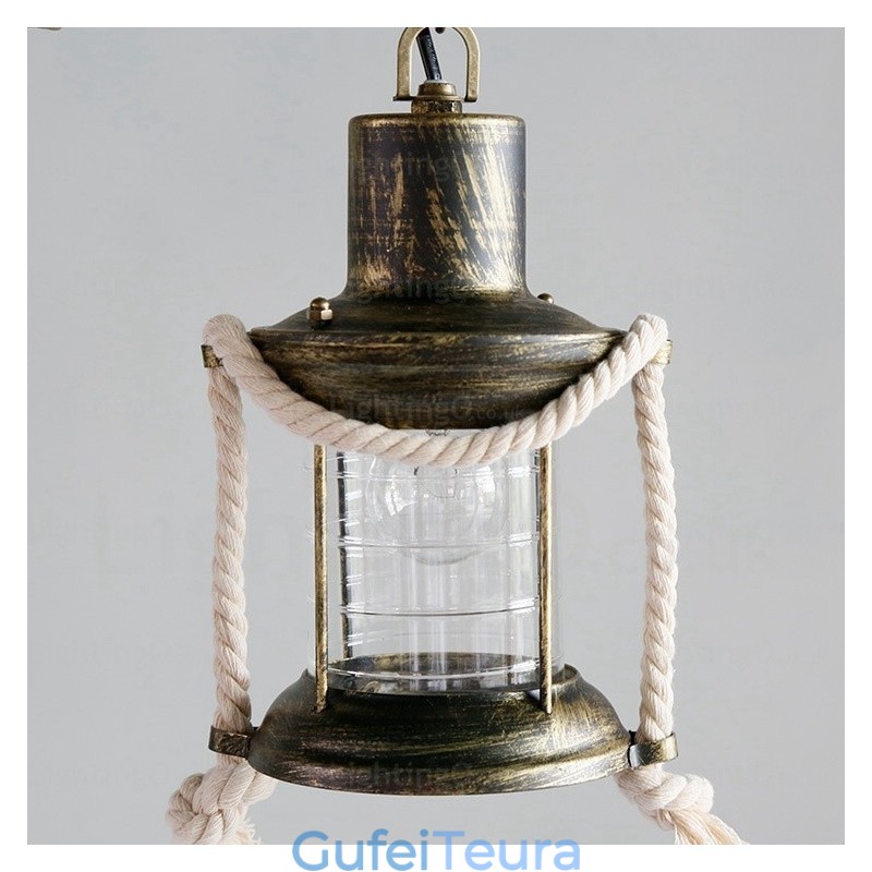 2 אור כפרי כפרי וינטג' רטרו תליון אור עם גוון זכוכית